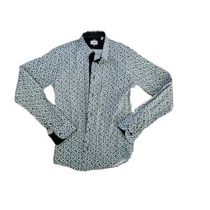 Lief Horsens dress black and white tropical plant longsleeve dress shirt